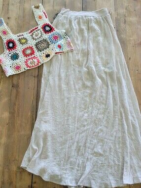 Bohemian Set: Crochet Tank With Neitral Sheer Skirt With Liner.